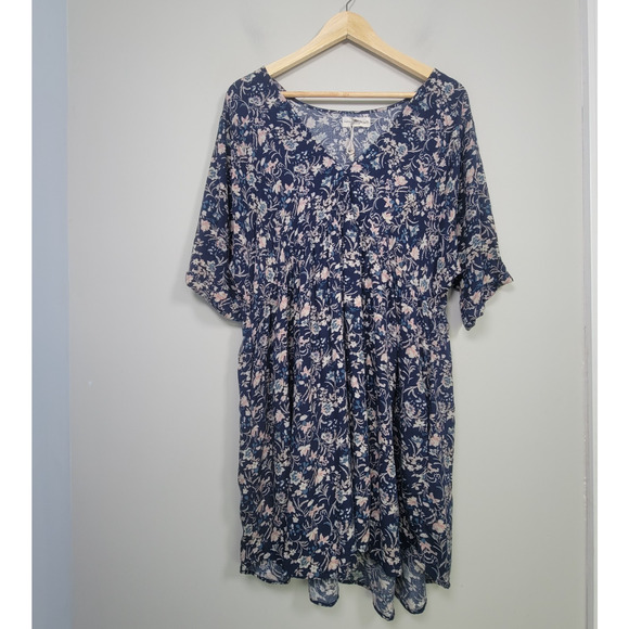 Natural Life L/LX Short Sleeve V Neck Tiered Floral Tunic Dress - Picture 1 of 8